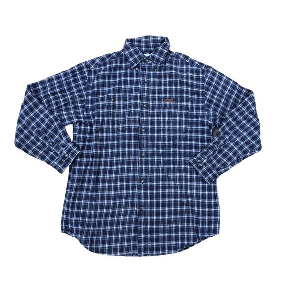 Vintage CARHARTT Button Up Flannel Shirt MEDIUM Men's Plaid Blue Long Sleeve - Picture 1 of 11